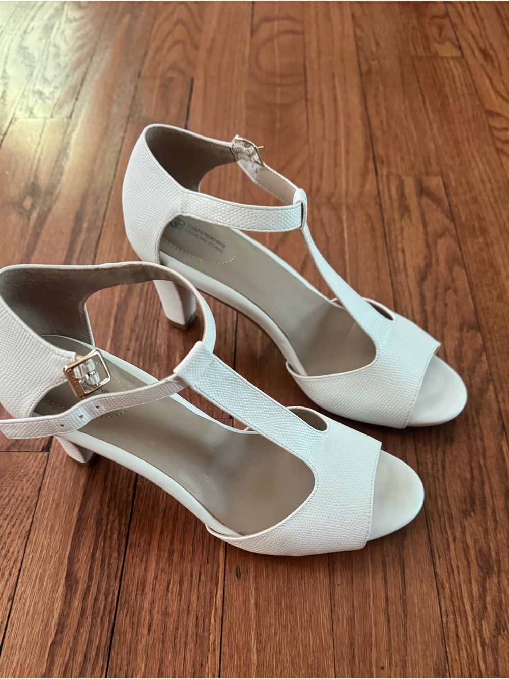 Gianni Bini White T-Strap Open-Toe Heels - Picture 3 of 5